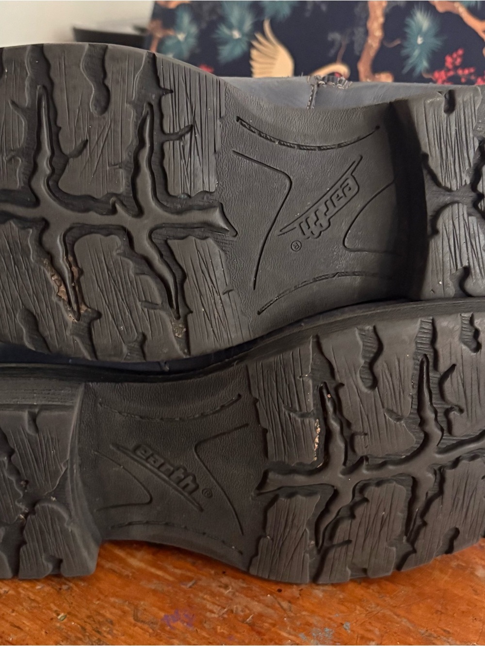 Earth Navy and Black Leather Moto Boots with Buckle Straps - Picture 5 of 5